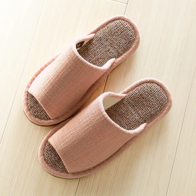 日本千趣會 - 透氣棉麻質感室內拖鞋-黃