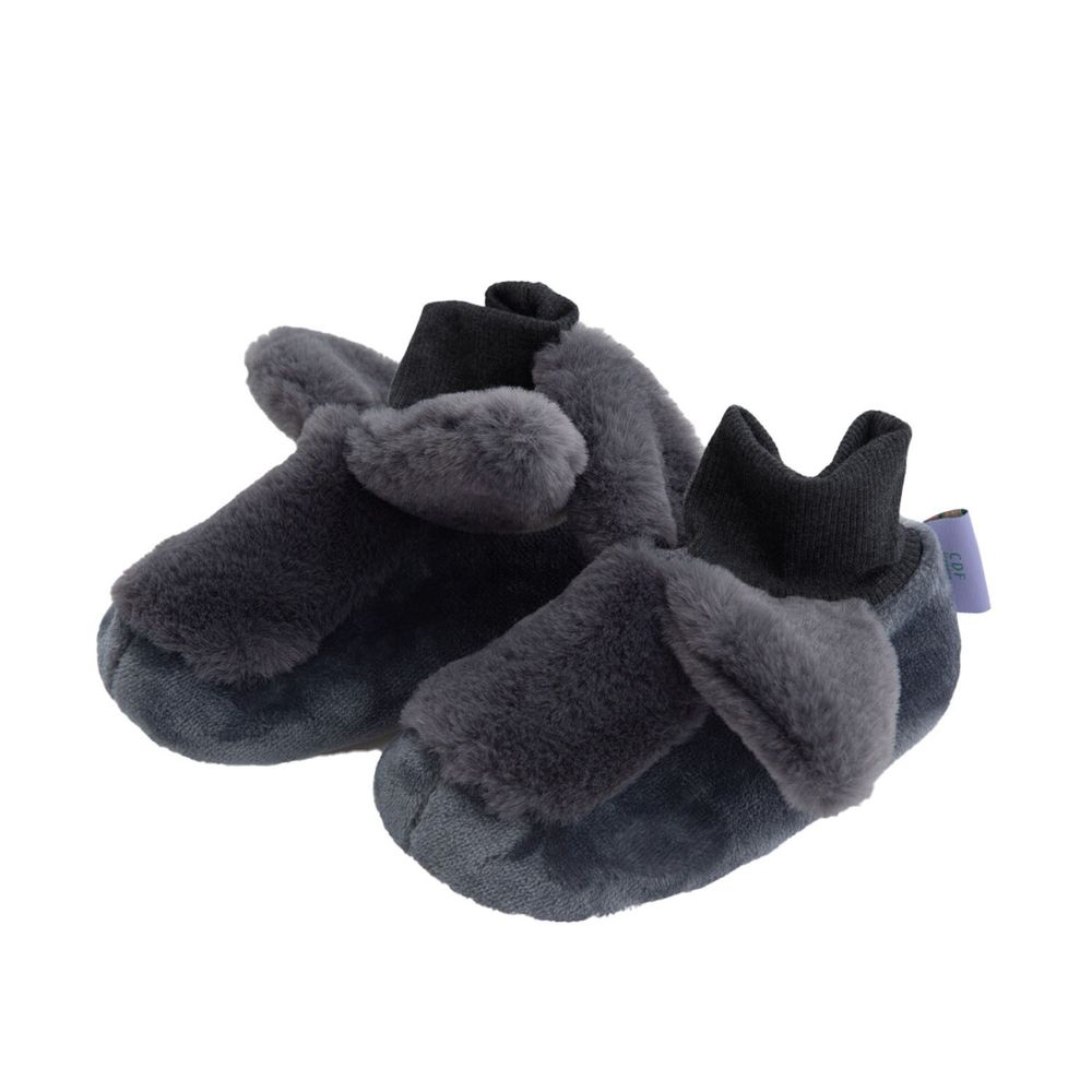 日本 BISQUE - 動物造型超柔軟保暖室內鞋(底部止滑)-貓咪-深藍灰 (14-16cm)