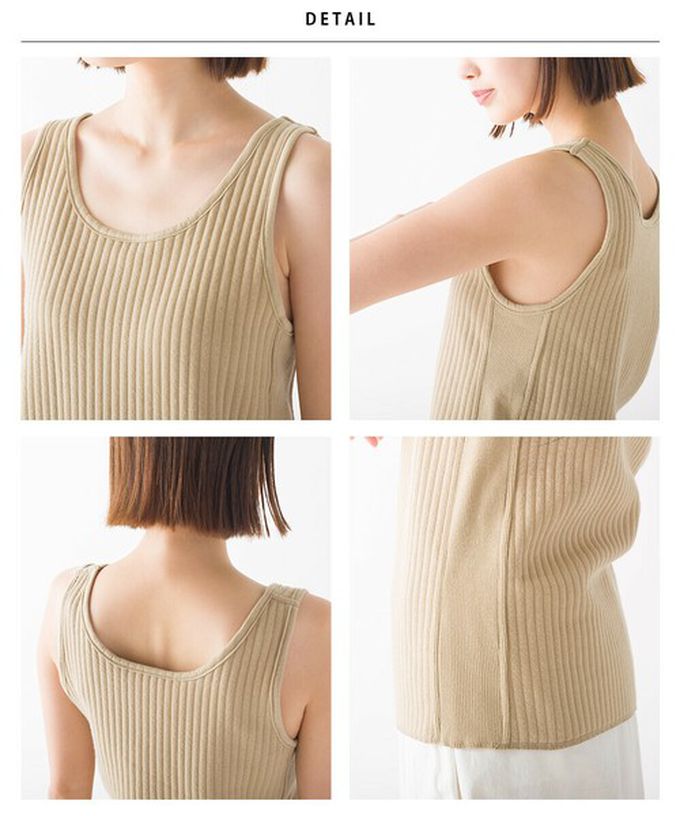 日本 OMNES - 直羅紋圓領無袖背心/內搭-卡其