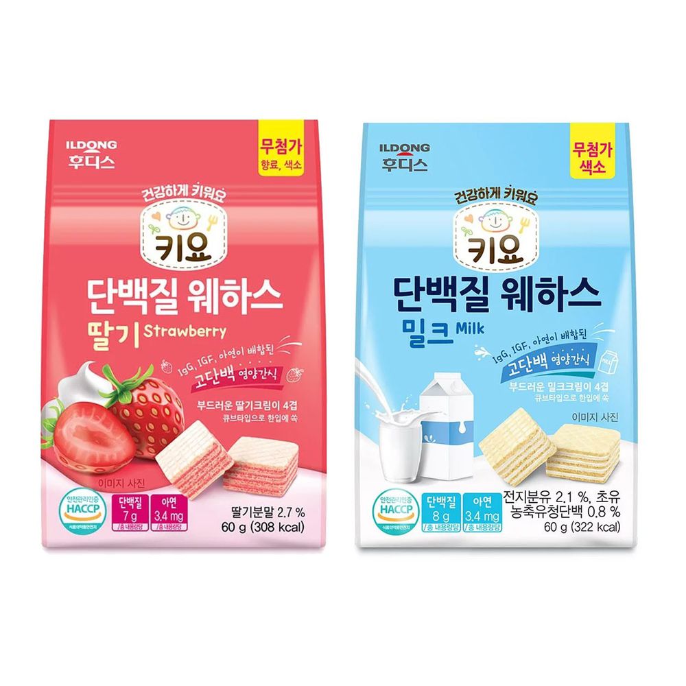 韓國Ildong Foodis日東 - 蛋白威化餅乾2入組-草莓*1,牛奶*1
