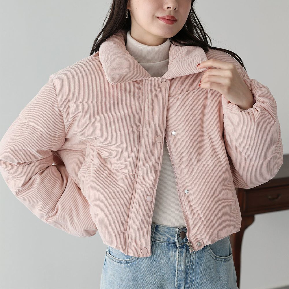 俐落燈芯絨科技羽絨短版外套-粉紅 (M)