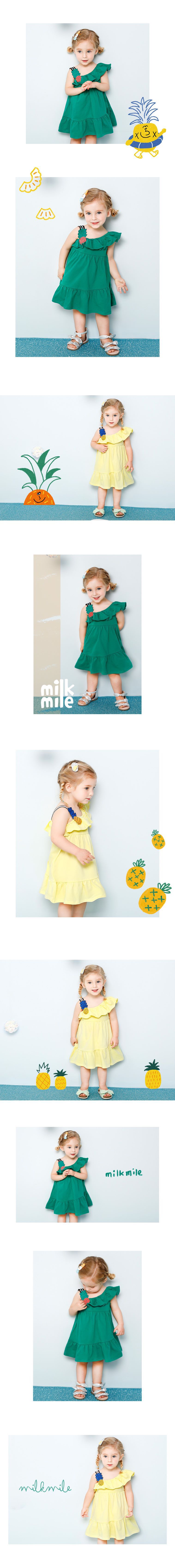 韓國 milk mile - 鳳梨裝飾斜肩度假洋裝-綠