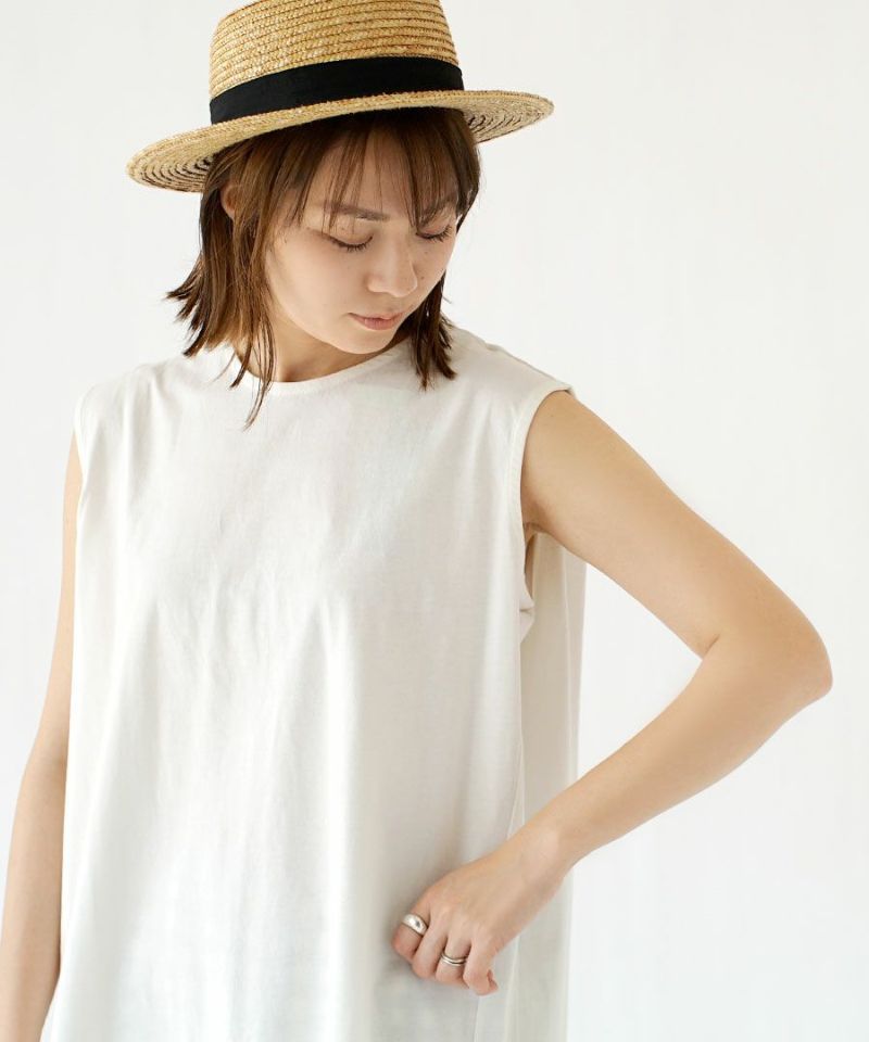 日本 zootie - 100%棉  修身長版無袖上衣-淺灰棕