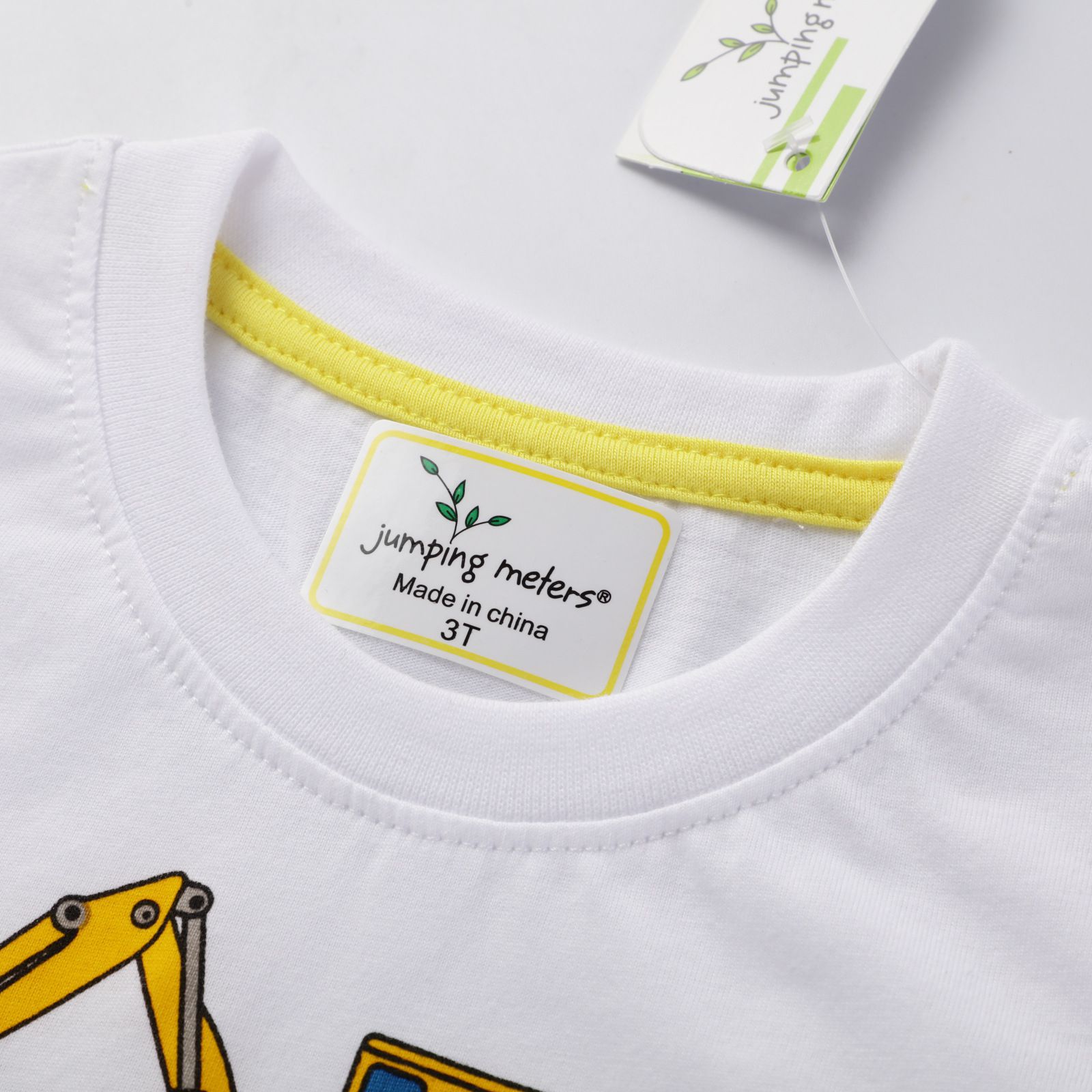 Jumping meters - 棉質圓領短袖上衣-工程車-白色