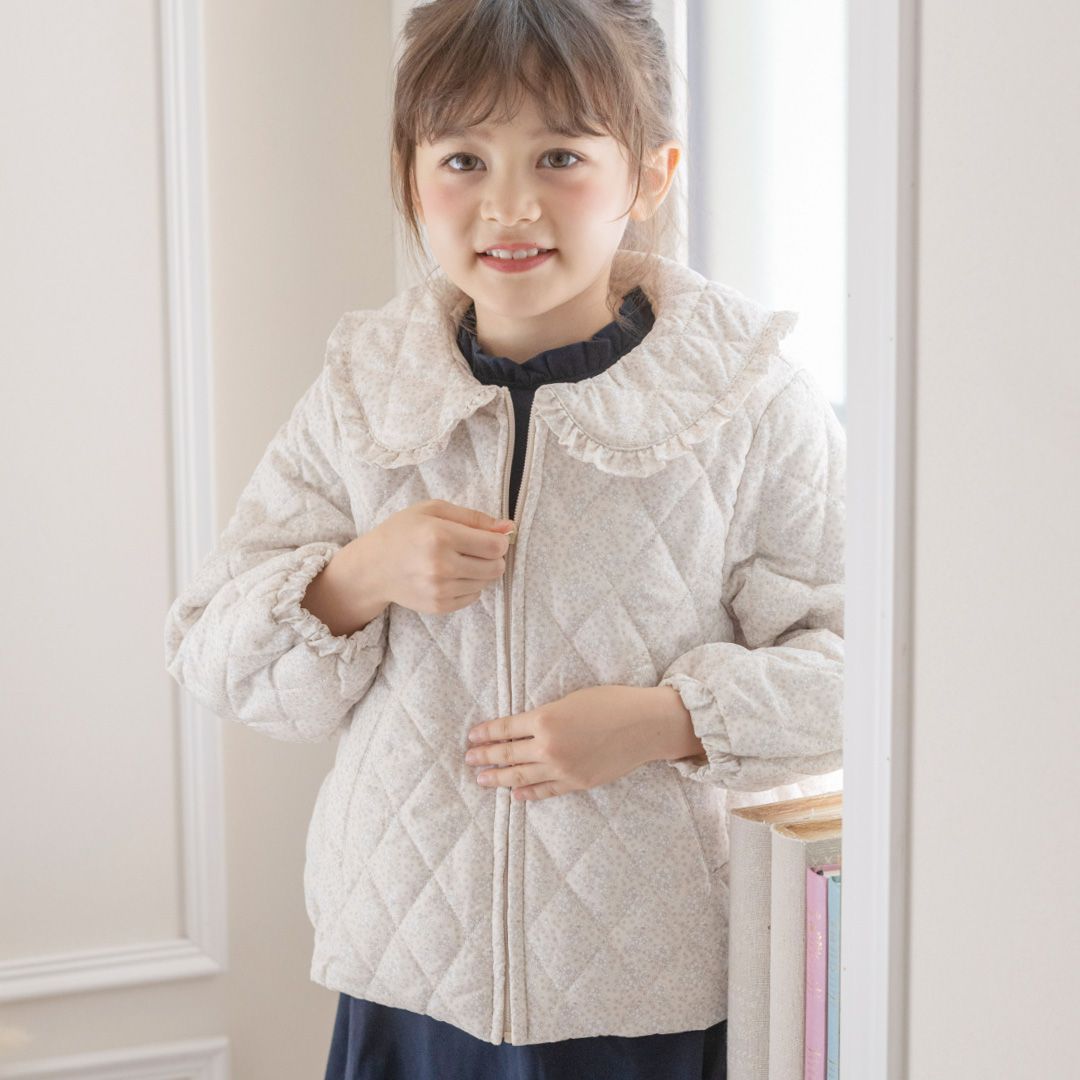 日本 Catherine Cottage - 荷葉領輕量鋪棉絎縫外套-小花-藍紫