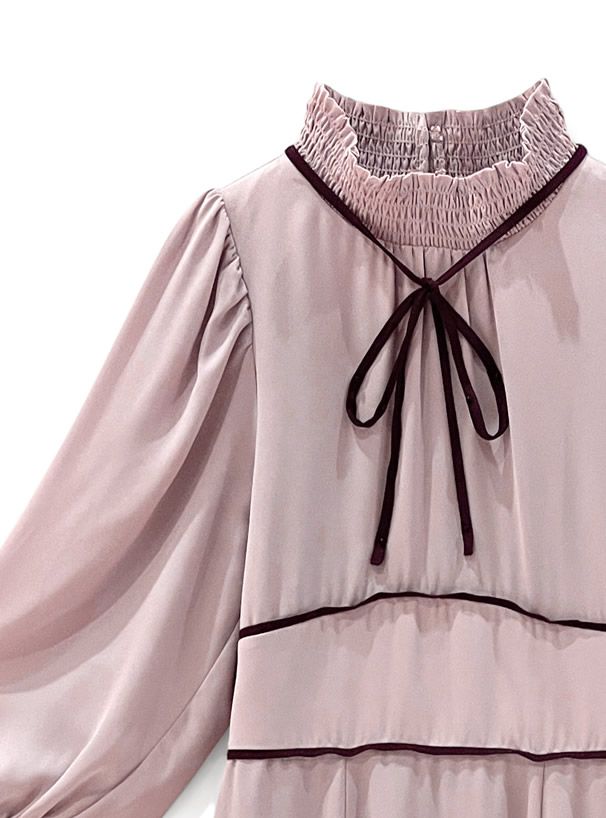 日本 GRL - 戀愛時光綁帶長袖洋裝-浪漫粉