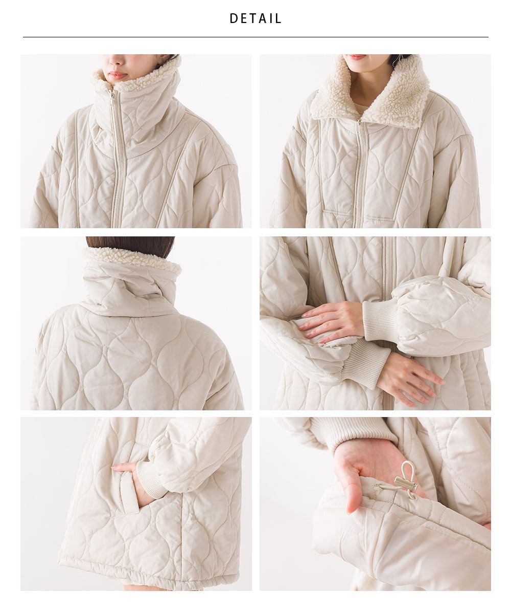 日本 OMNES - 短絨翻領泡泡紋鋪棉保暖外套-卡其