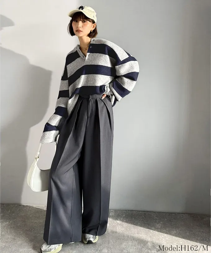 日本 Classical Elf - Java 率性亨利領寬鬆厚針織上衣-墨綠x海軍藍