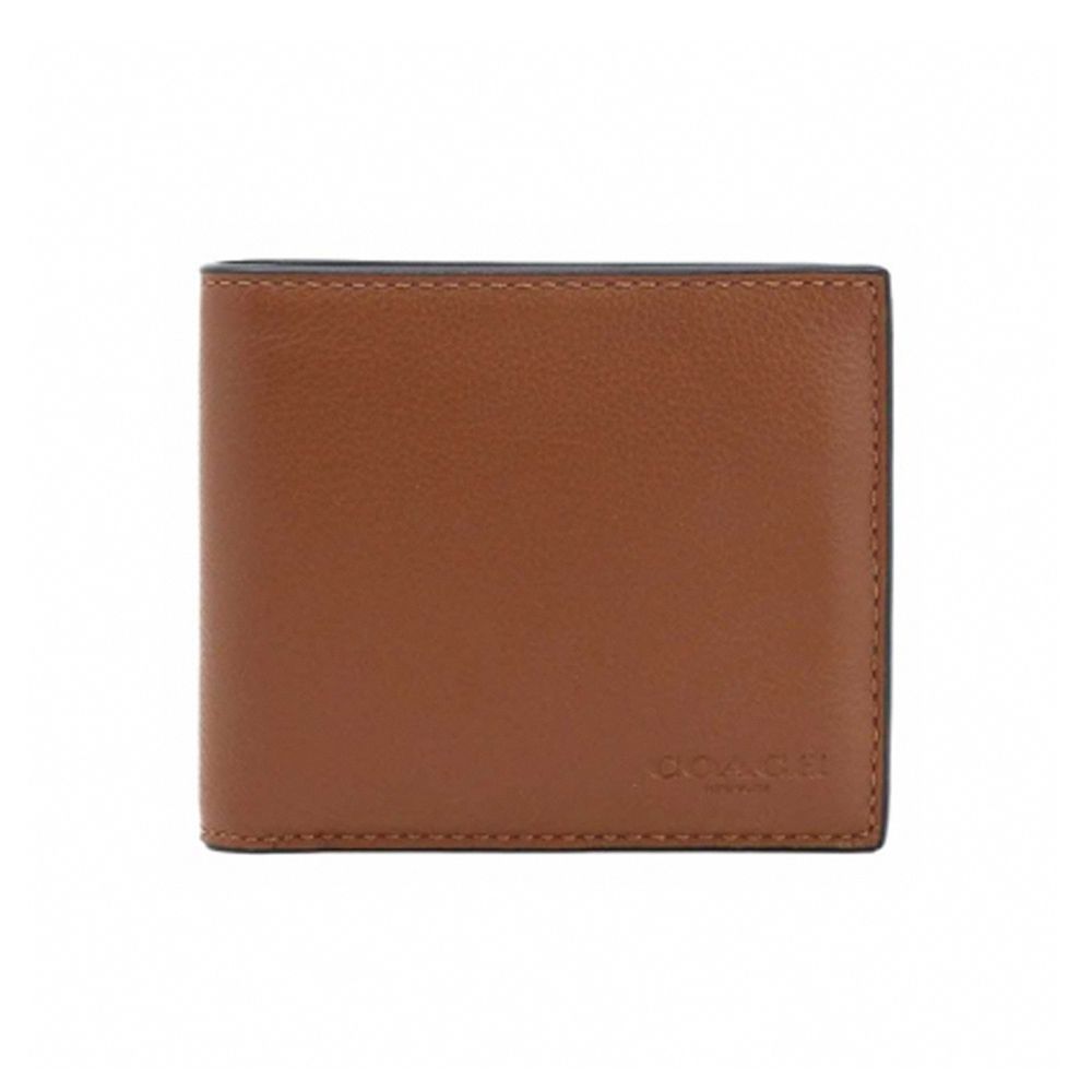 素色高級小牛皮子母短夾 (駝色)