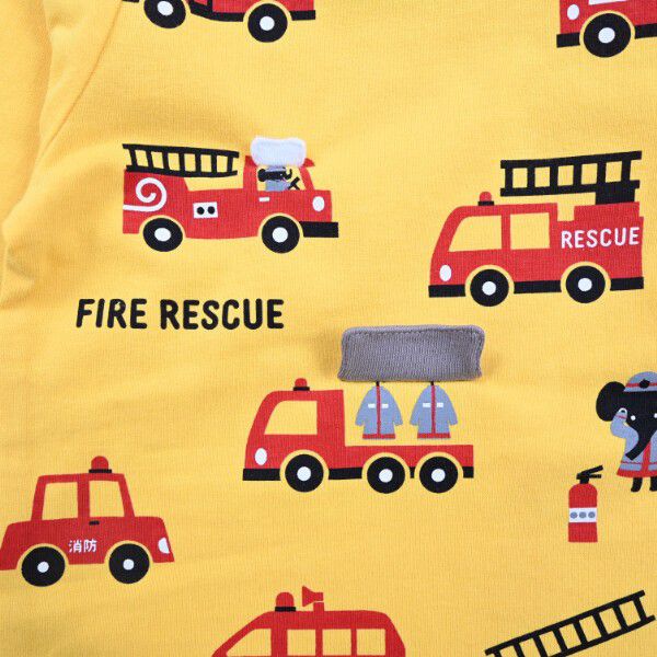 日本 Baby Room - 立體翻翻樂長袖上衣-消防車出動-黃