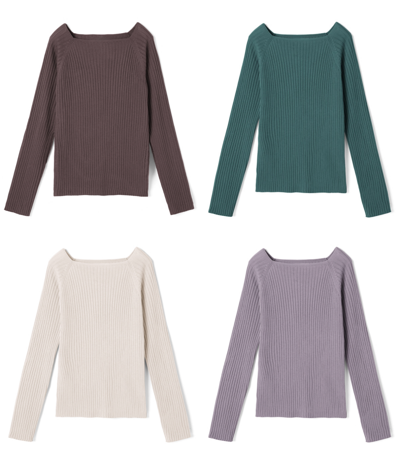 日本 GRL - 法式方領羅紋針織上衣-草綠