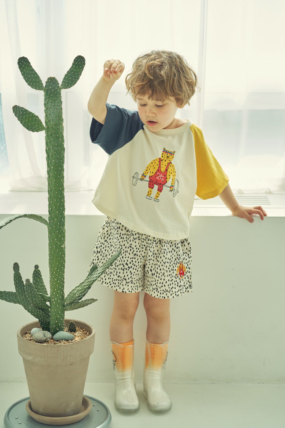 韓國 Mimico - 舉重花豹拼接色T