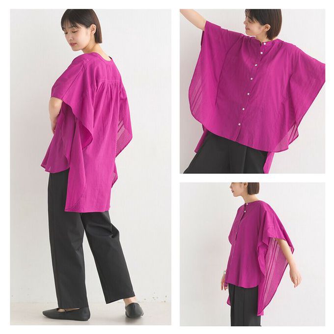 日本 OMNES - 100%印度棉 大寬袖清爽襯衫-咖啡