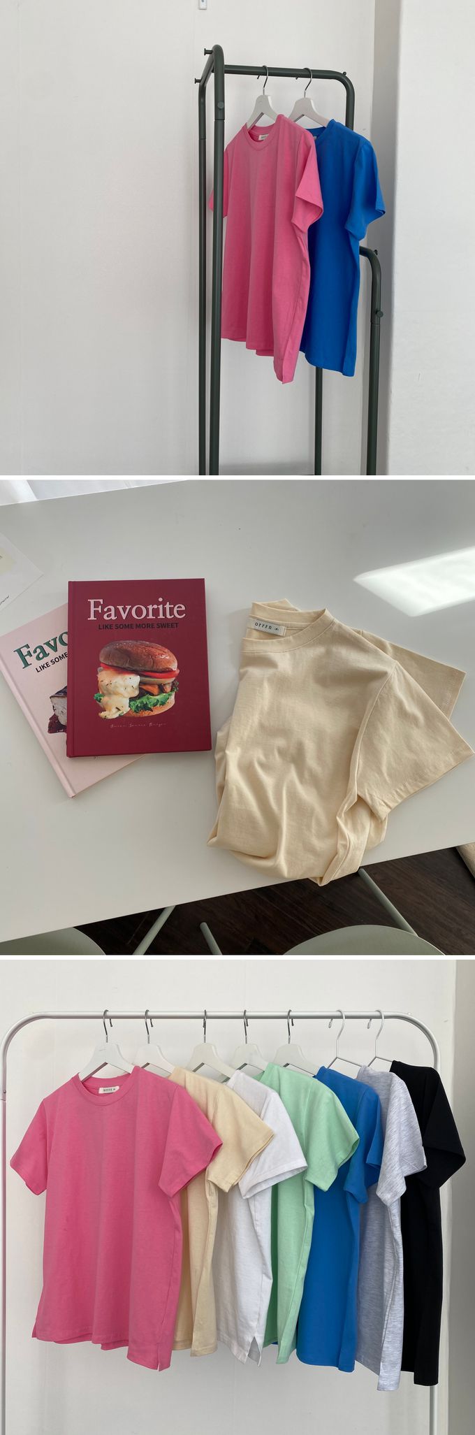 韓國女裝連線 - 正韓製百搭純棉素色短袖上衣-寶藍 (FREE)