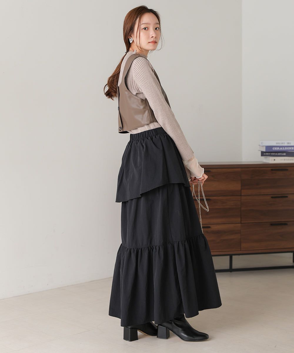 日本 Bab - 成熟可愛立體縐褶蛋糕長裙-米杏 (M)