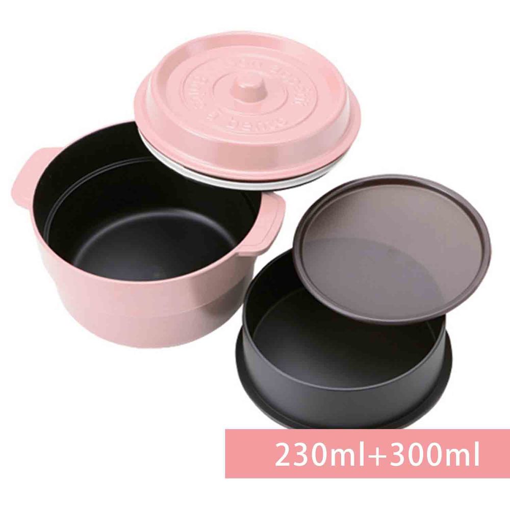 日本 TAKENAKA - 日本製鑄鐵鍋造型便當盒/保鮮盒-兩段式-櫻花粉-230ml+300ml