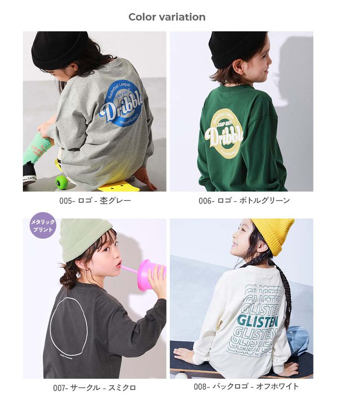 日本 devirock - 100%棉 定番印花寬版長袖上衣-漢堡疊高-灰粉