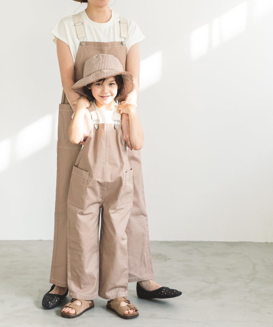 日本 PAIRMANON - 撞色大口袋吊帶褲(孩子)-丈青