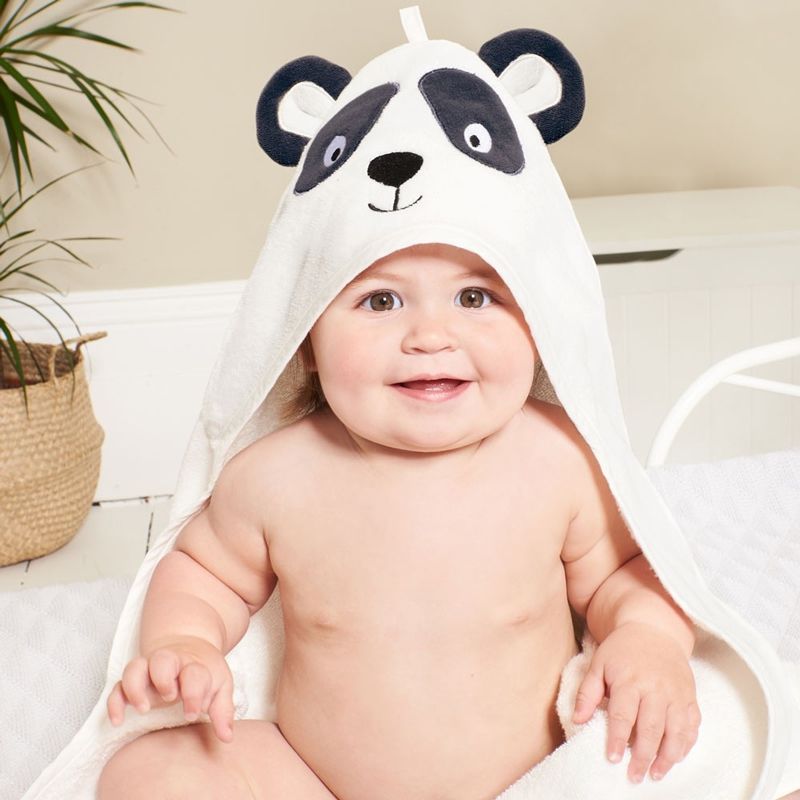 英國 JoJo Maman BeBe - 100%純棉動物造型連帽浴巾/包巾-米白浣熊