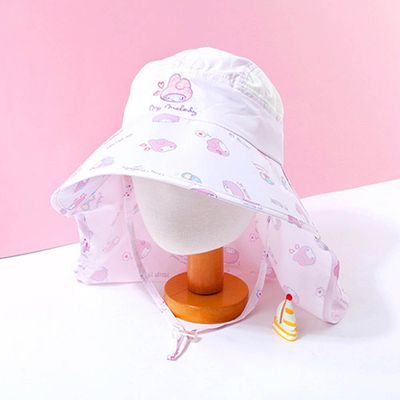 韓國配件連線 - 大帽簷卡通造型網眼遮陽/遮脖帽-卡通人物美樂蒂-淡粉 (頭圍約52~54cm)
