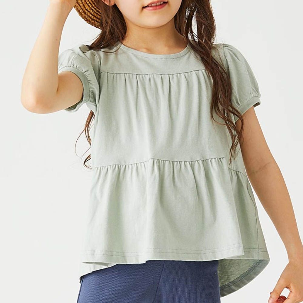 100%棉 定番特色短袖上衣-分層款-灰綠