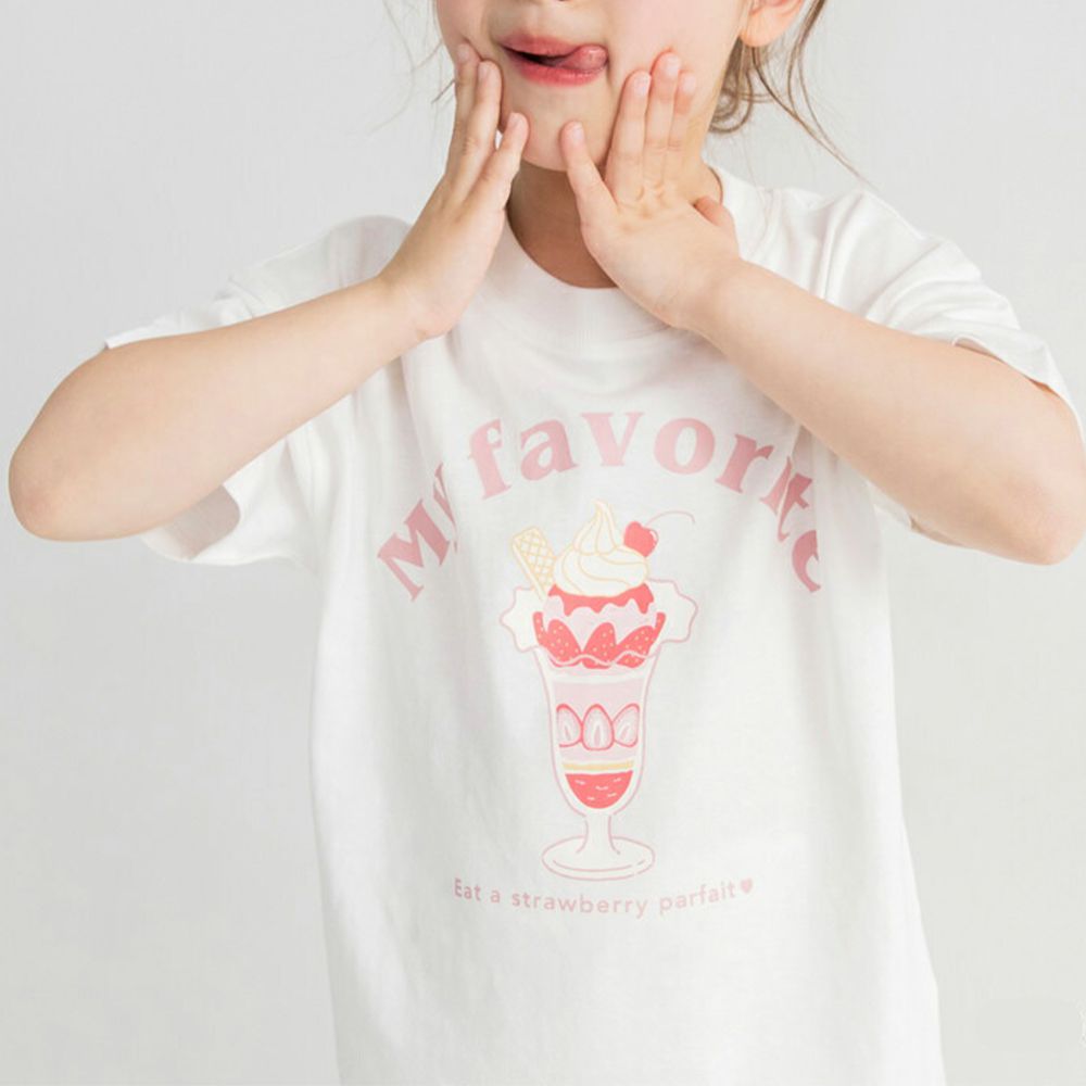 100%天竺棉女孩短袖上衣-甜蜜芭菲-白