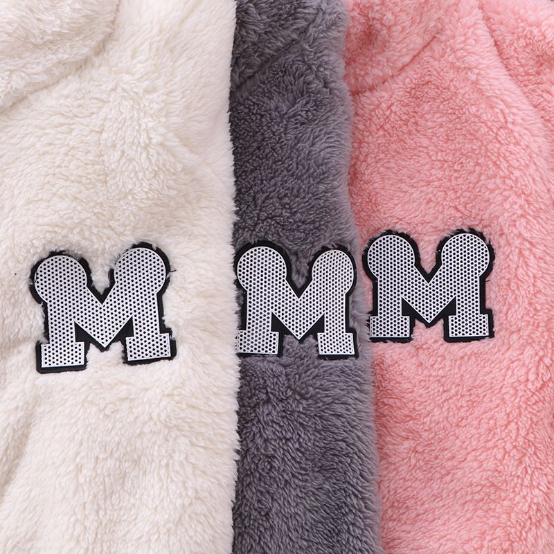 加厚保暖舒絨棉長袖外套-英文字母M-米白色