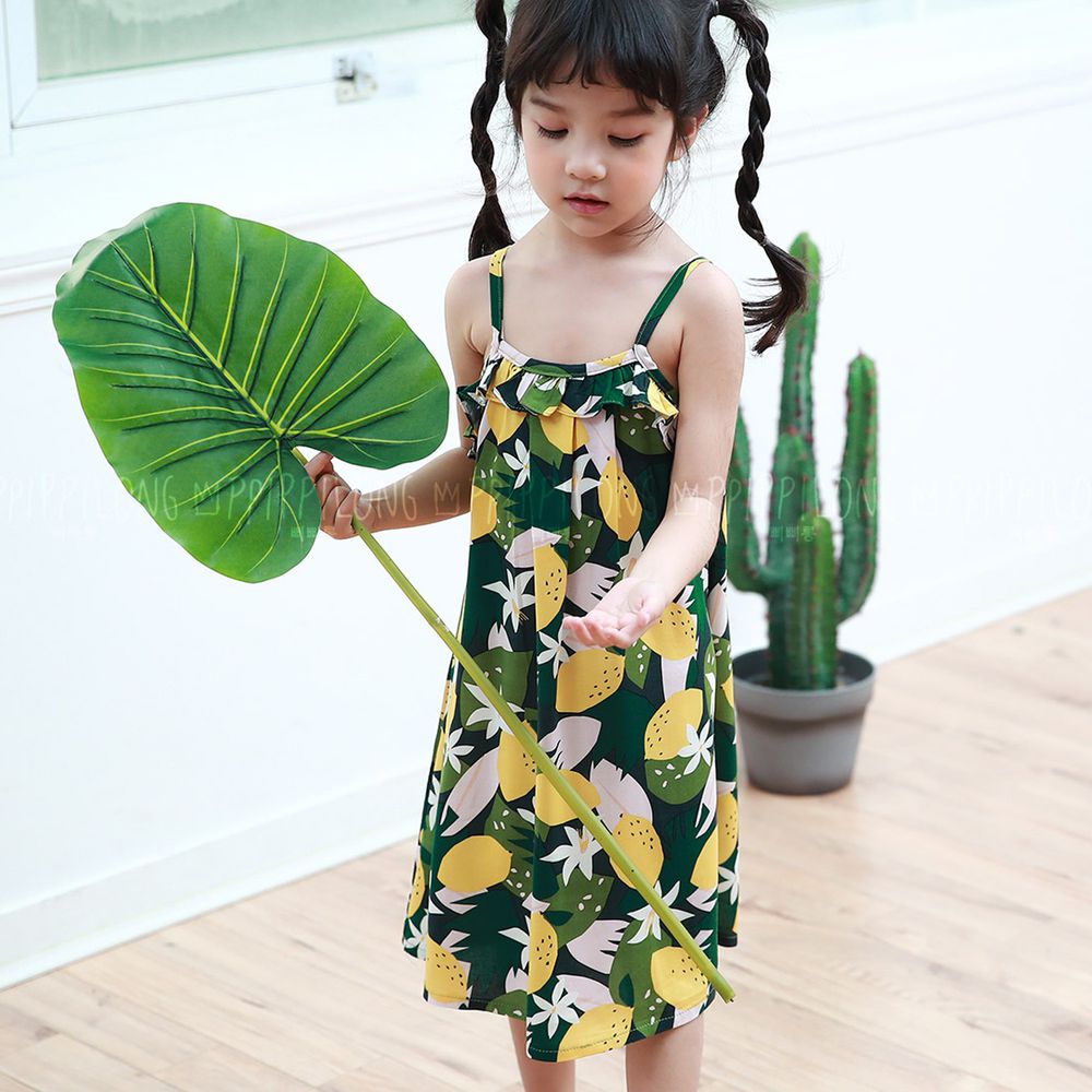 韓國 Ppippilong - 天然纖維涼感洋裝-檸檬花花