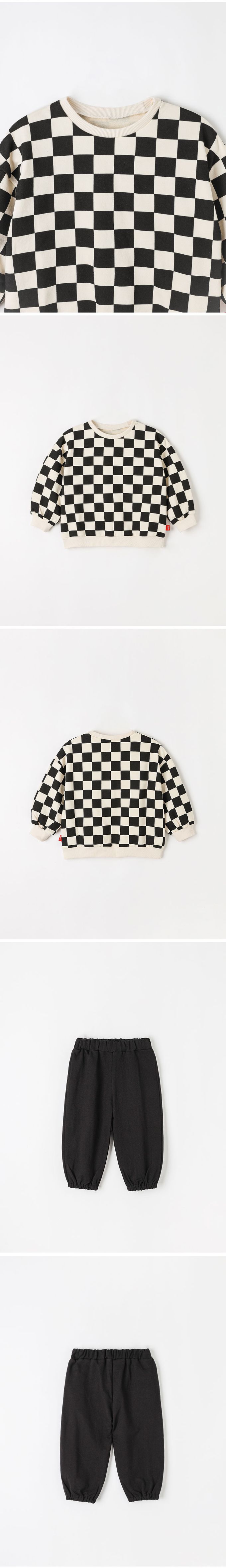 韓國 OZKIZ - 棋盤格紋長袖縮口褲套裝-黑