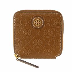TORY BURCH - 滿版LOGO皮革短夾 (駝)