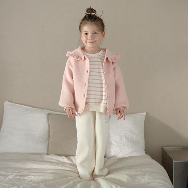 日本 Lycee mine - 荷葉大翻領寬袖針織開襟衫-粉紅