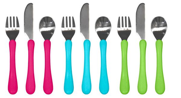 美國 green sprouts - 小綠芽寶寶學習吃飯湯匙叉子-3入組-桃紅組