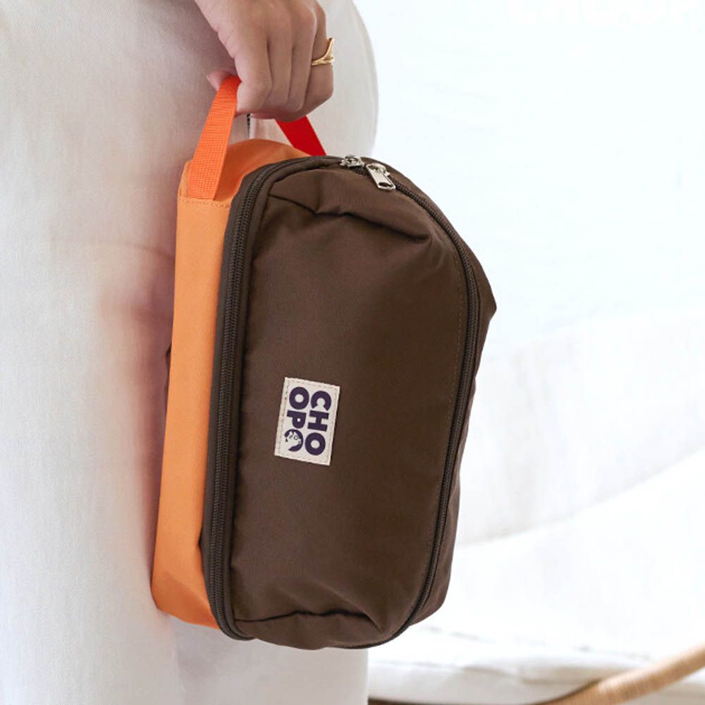 超大容量防水下層旅行收納化妝包-咖x橘