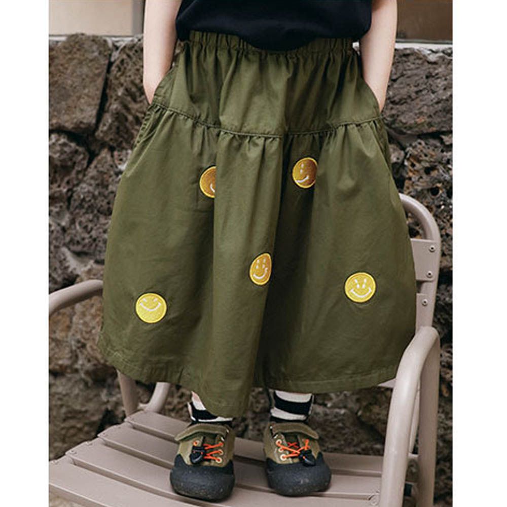 純棉舒適笑臉徽章中長裙-親子款-綠色