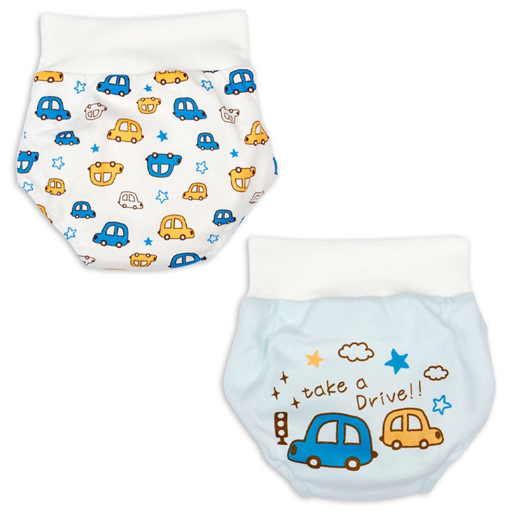 6層學習褲2件組-車子-淺藍色