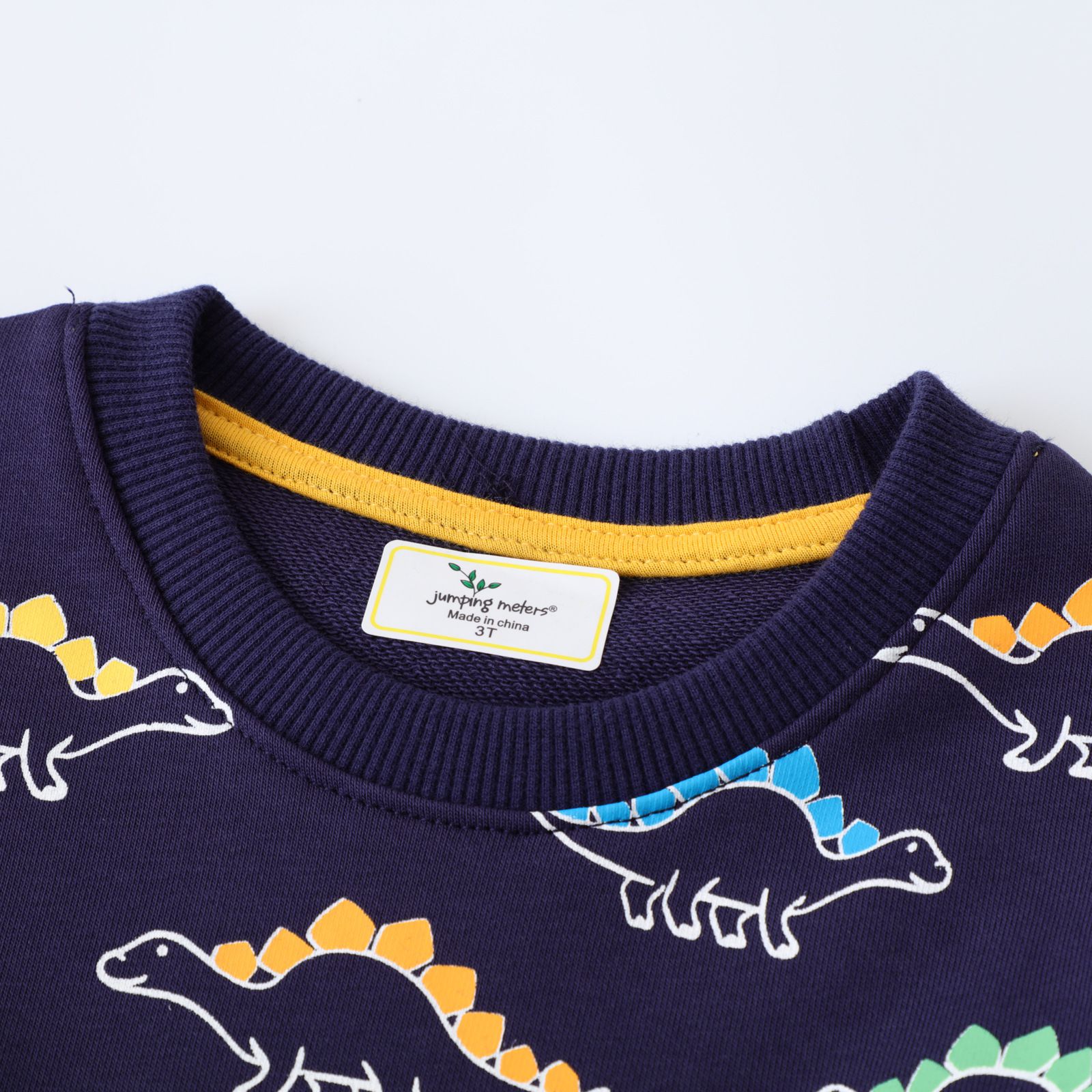 Jumping meters - 圓領棉質長袖上衣/大學T-繽紛劍龍-深藍色