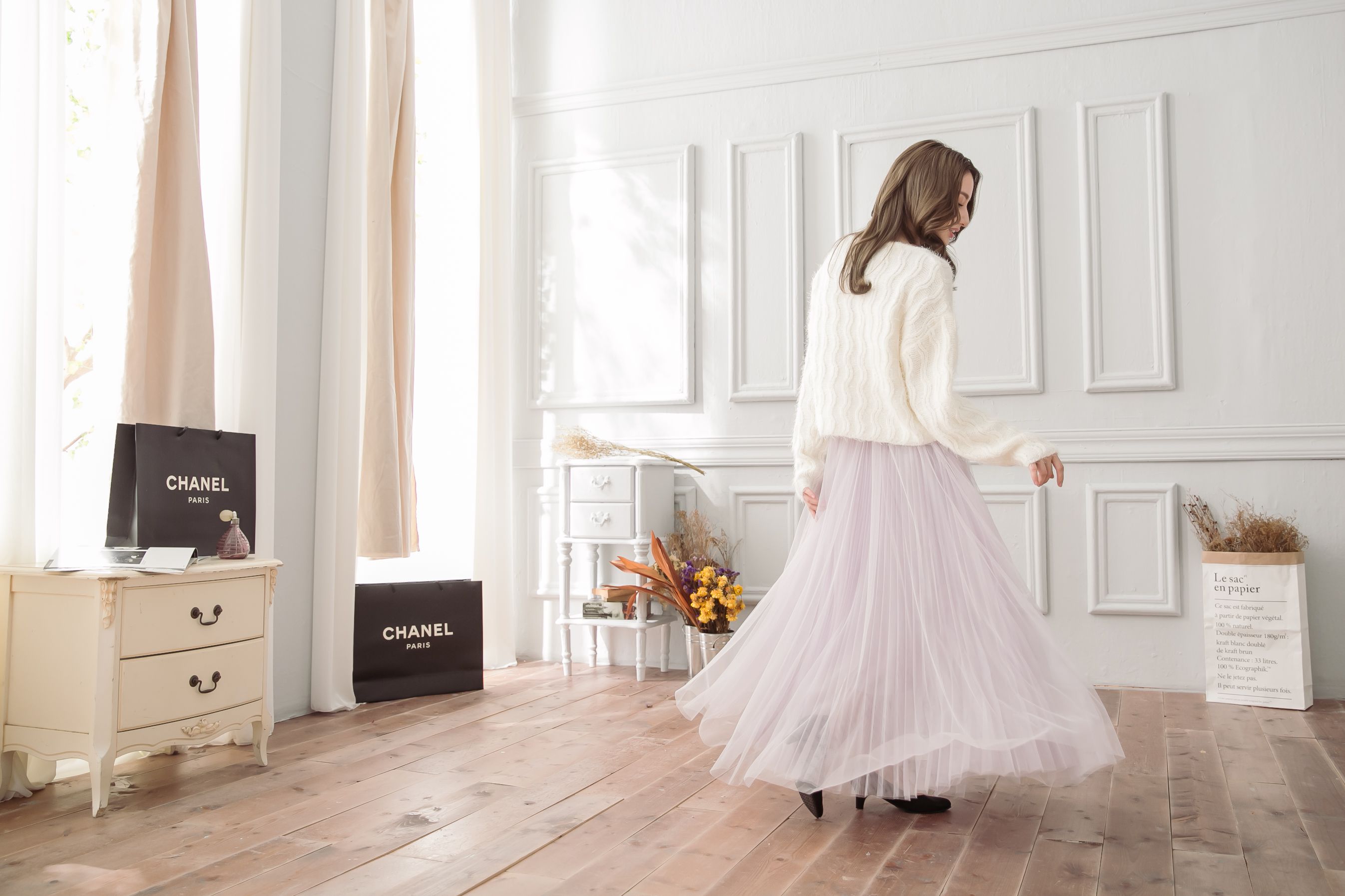 Peachy - 獨家訂製綿柔法式浪漫三層蓬紗裙-三層蓬版-淺芋灰 (F)