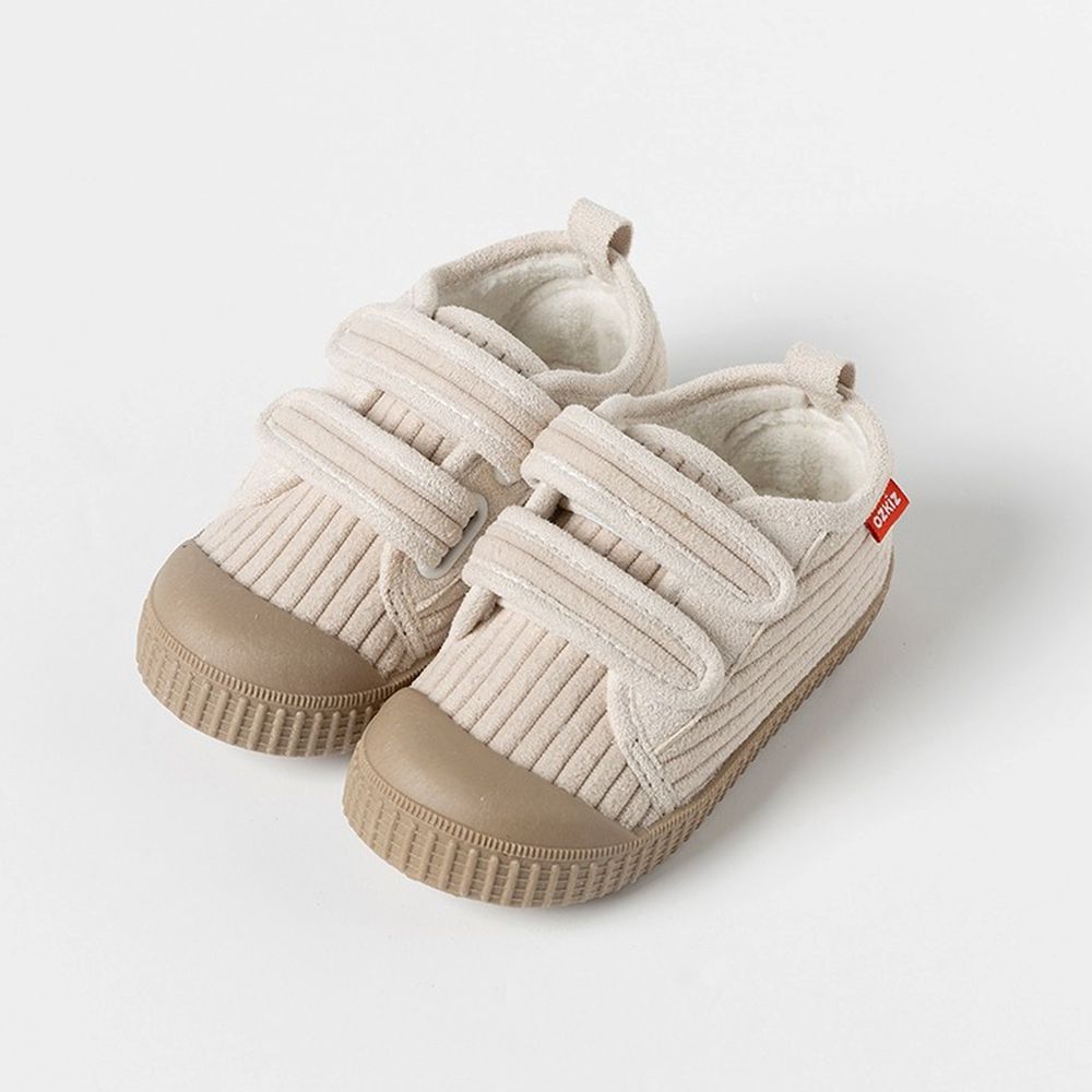 保暖刷毛腳趾保護防滑休閒鞋-米杏
