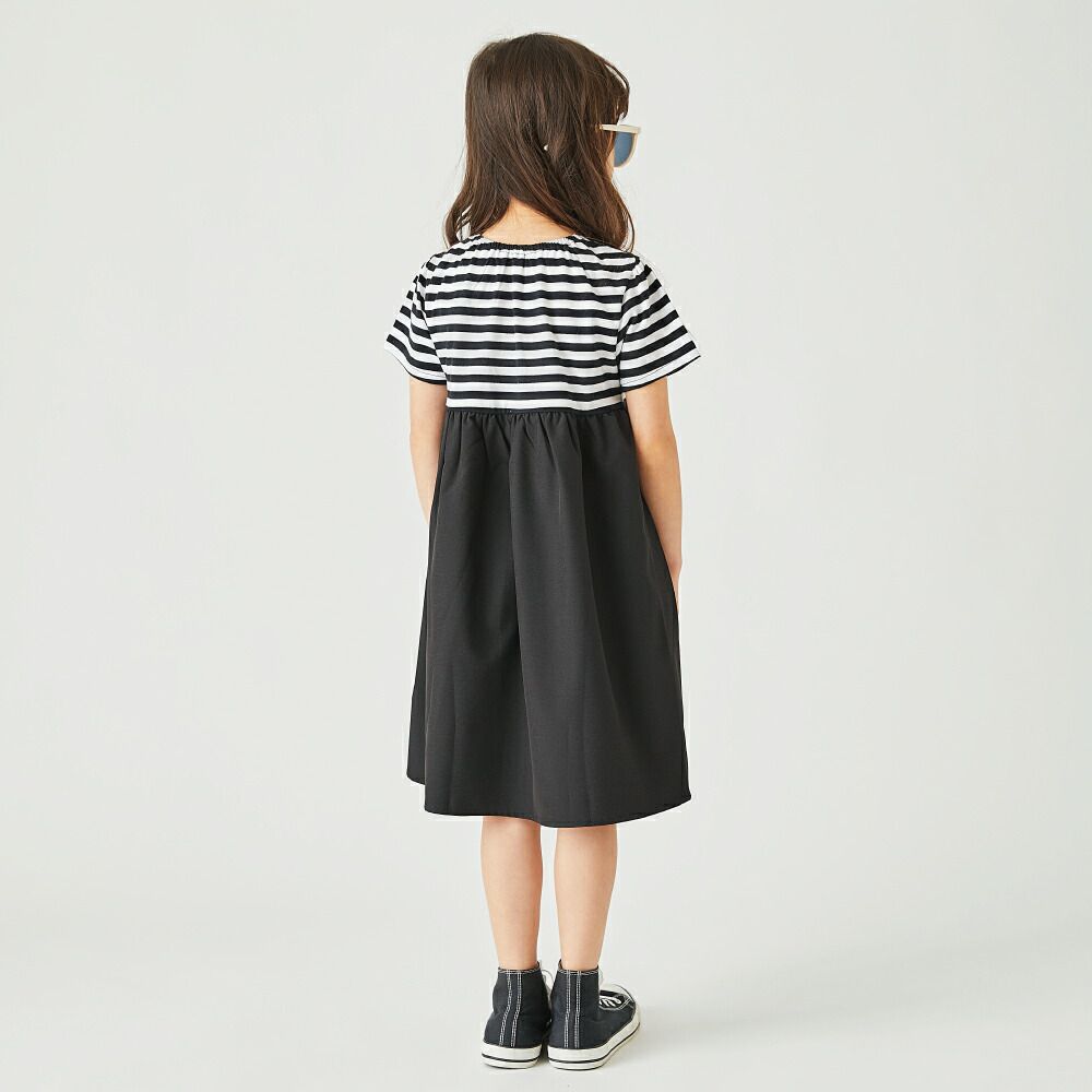 日本 evercloset - 涼爽純棉休閒短袖洋裝-黑白