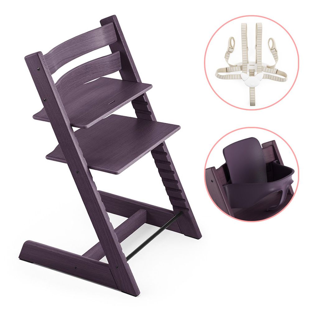 Stokke - Tripp Trapp 成長椅+成長椅嬰兒套件+成長椅安全帶-莓果紫