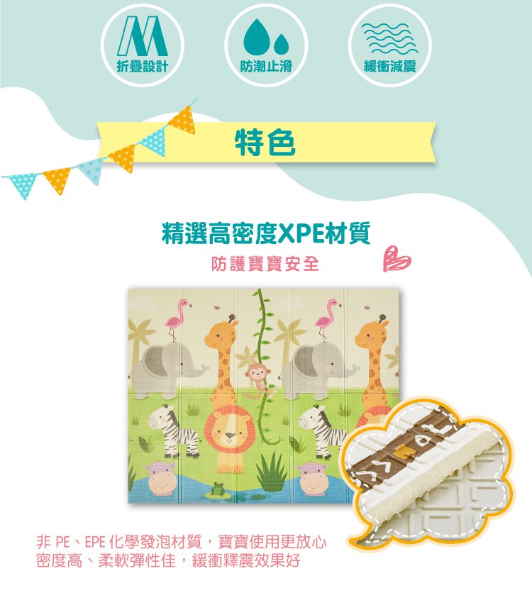 nac nac - 多功能折疊遊戲墊-小熊派對-厚度1.5cm