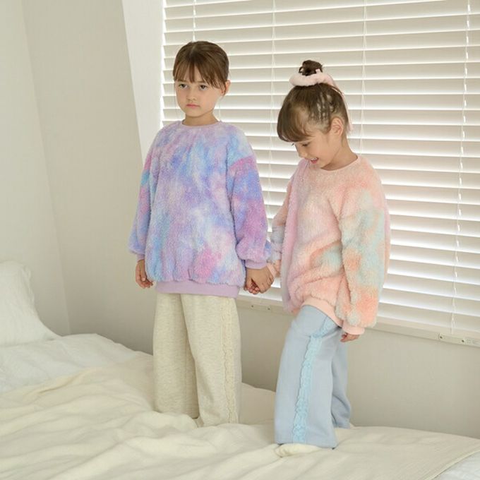 日本 Lycee mine - 夢幻暈染毛茸茸寬鬆長袖上衣-粉橘系