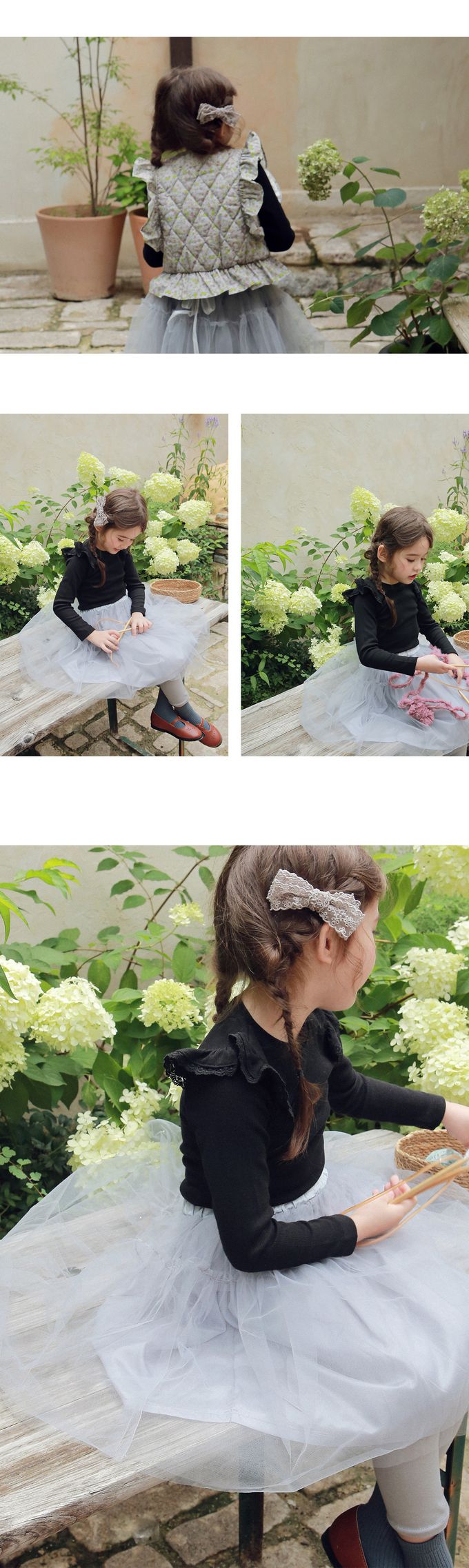 韓國 Puellaflo - 肩膀小荷葉裝飾彈性長袖上衣-黑