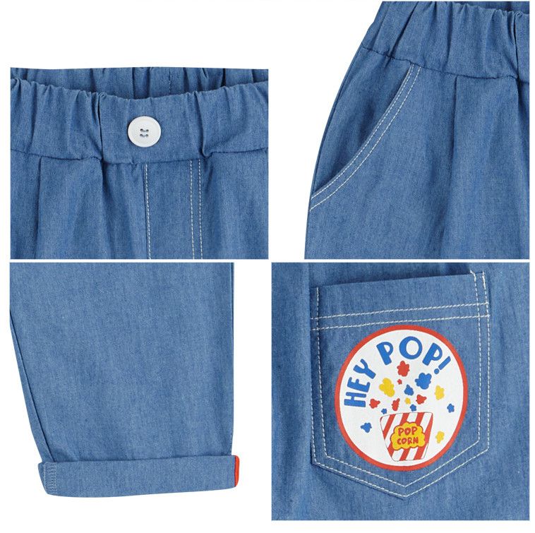 韓國 HEJMINI - 搖滾爆米花口袋丹寧褲-藍