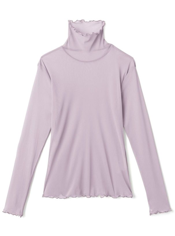 日本 GRL - 聯名款 透膚捲邊長袖內搭/上衣-開心果綠