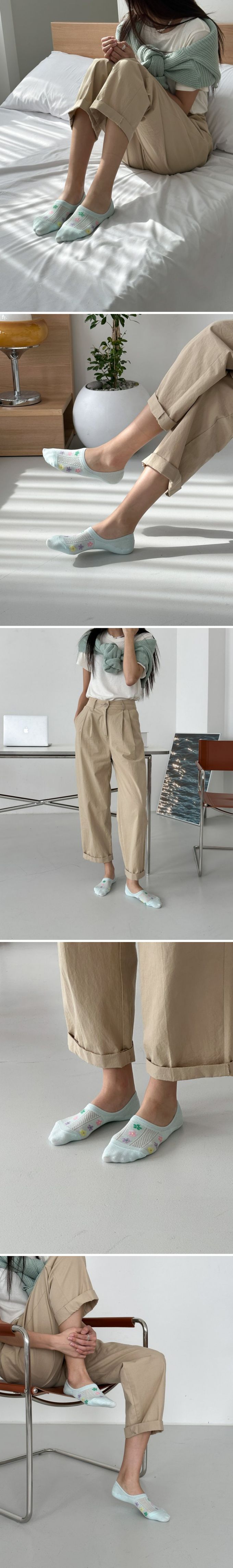 韓國 Marian - 可愛花花點綴船型襪-橘 (Free)