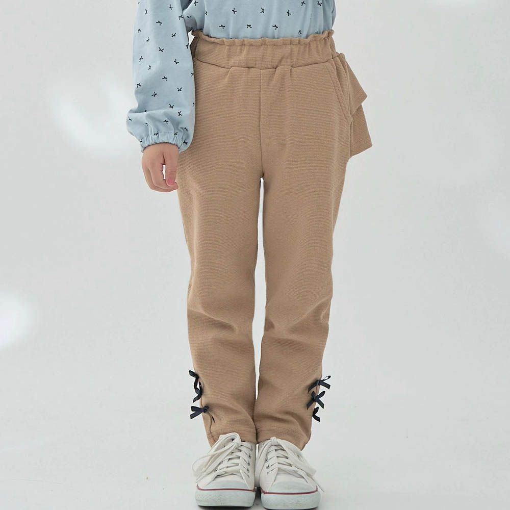 彈力荷葉屁屁蝴蝶結長褲-棕