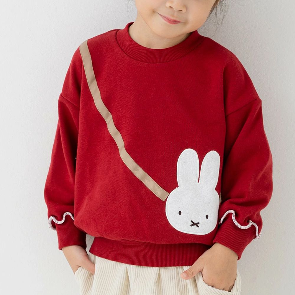 限量聯名 裏毛米飛兔印花大學長袖上衣-斜背包-紅