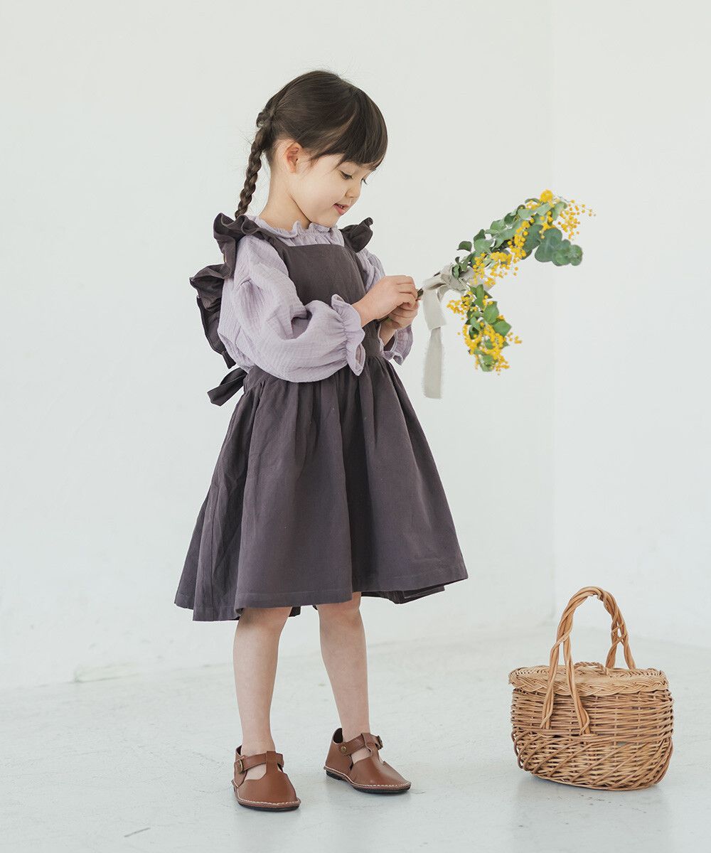 日本 riziere - 純棉荷葉邊復古長袖上衣-摩卡棕