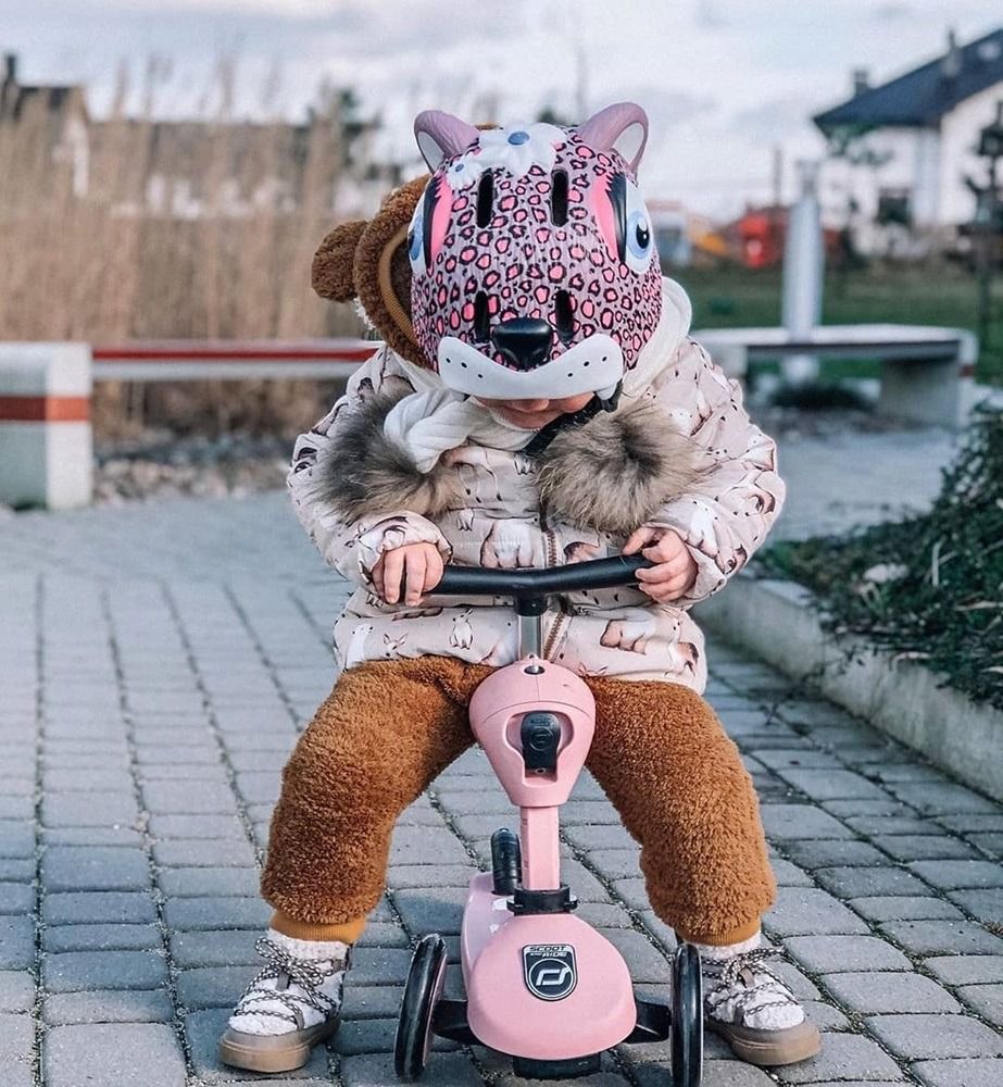 Crazy Safety - 丹麥 3D 恐龍造型 兒童騎乘專用安全帽-粉花豹